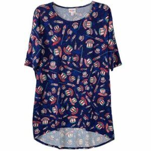 LuLaRoe Patriotic America Hat 4th of July Irma Shirt Blouse Size Med EUC #6161